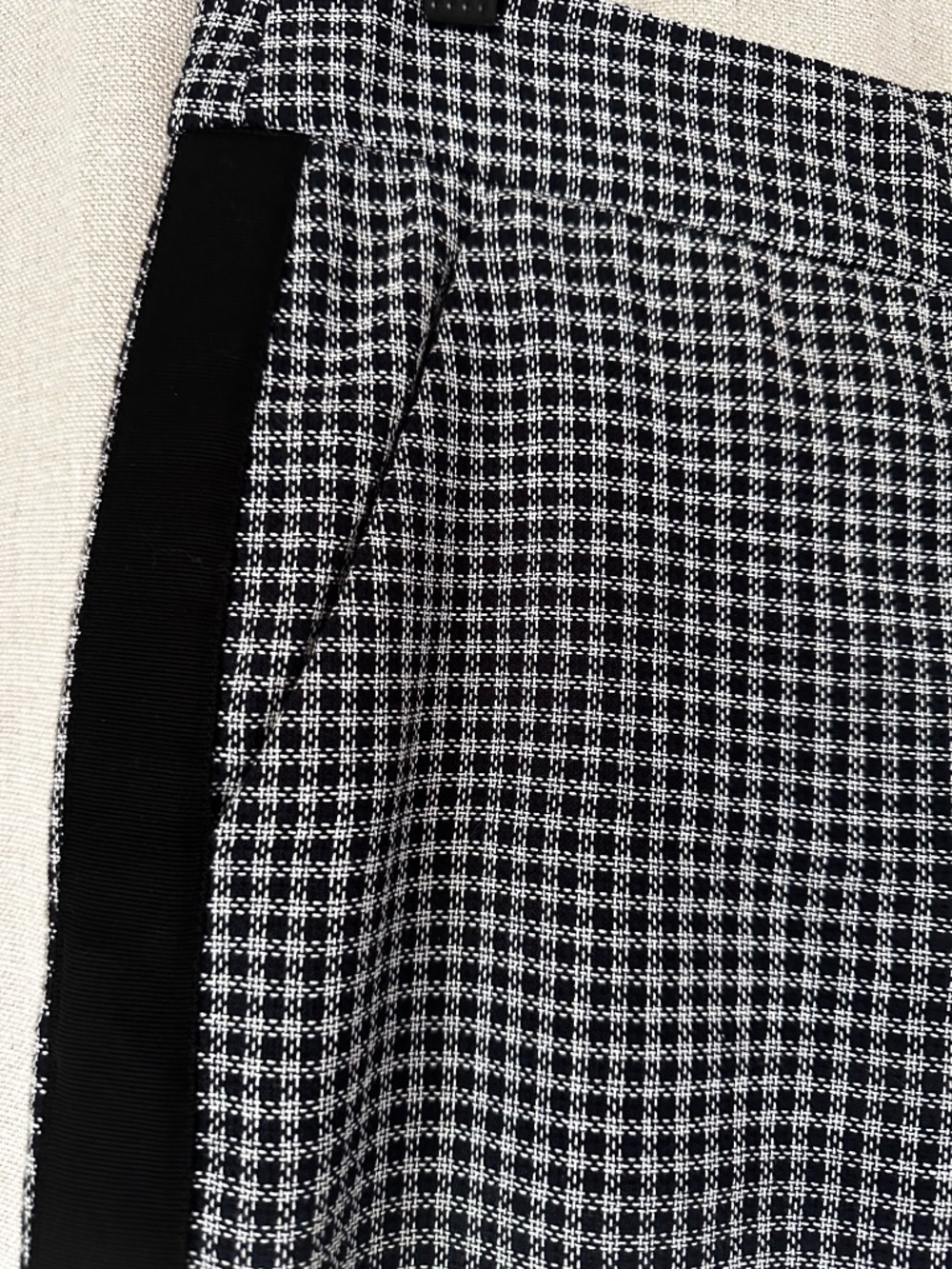 Veronica Beard Black Plaid Cotton Tuxedo Stripe Trousers Size 8